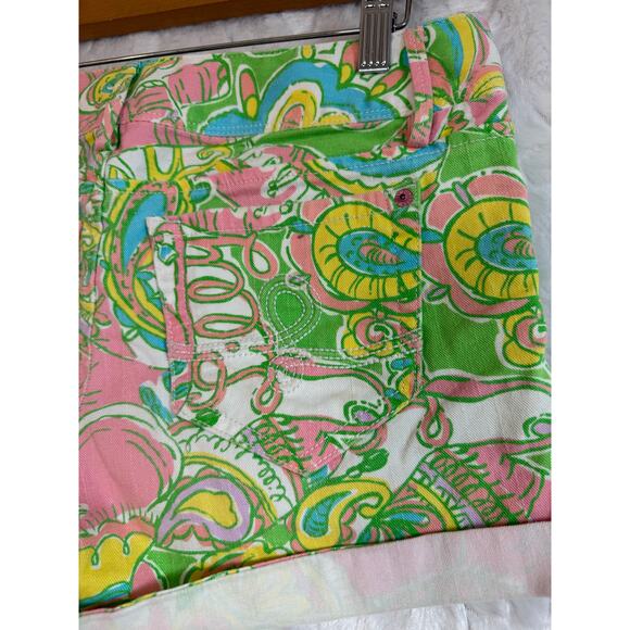 Lilly Pulitzer Clifton Stretch Denim Short Pink Green Blue Elephant Women Size 2 - Picture 10 of 12